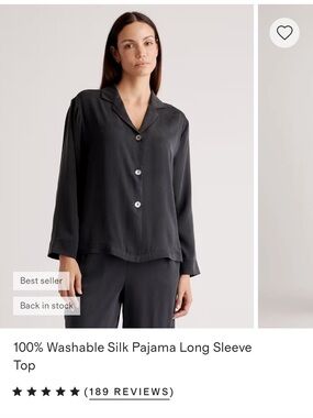 100% Washable Silk Pajama Long Sleeve Top and Pants - Black